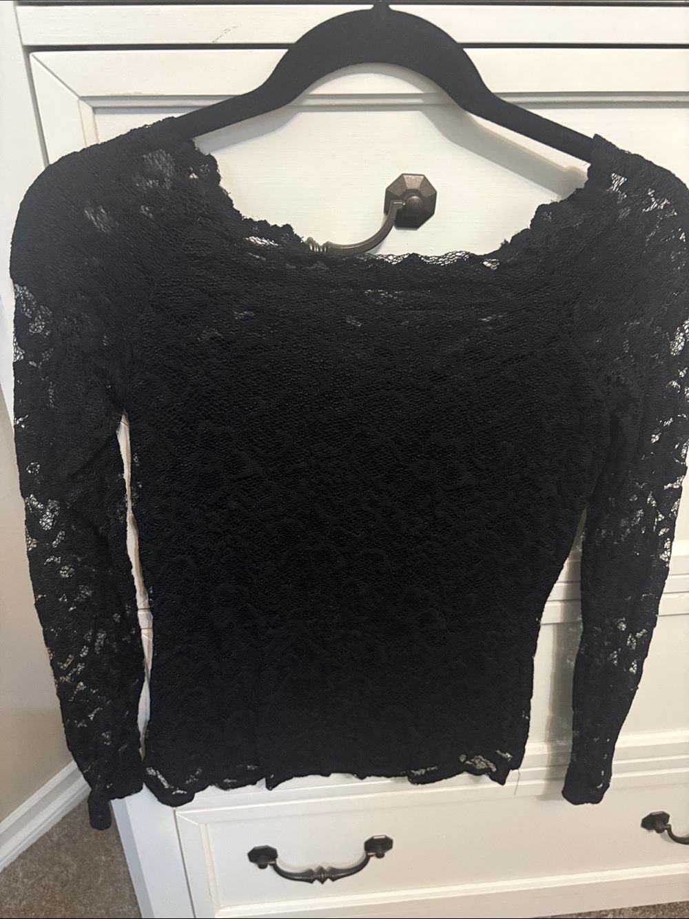 Bailey 44 Black Lace Long-Sleeve Boat Neck Top